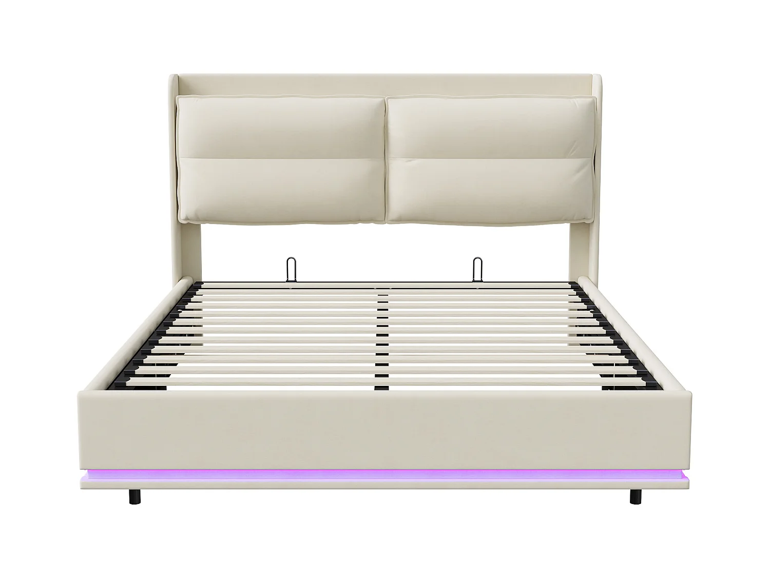 Lit 140x200 cm avec sommier à lattes - NEXU - LED - Chargement sans fil - lit adulte 140x200 cm tissu en Velours - cadre de lit coffre 140x200 cm - blanc cassé