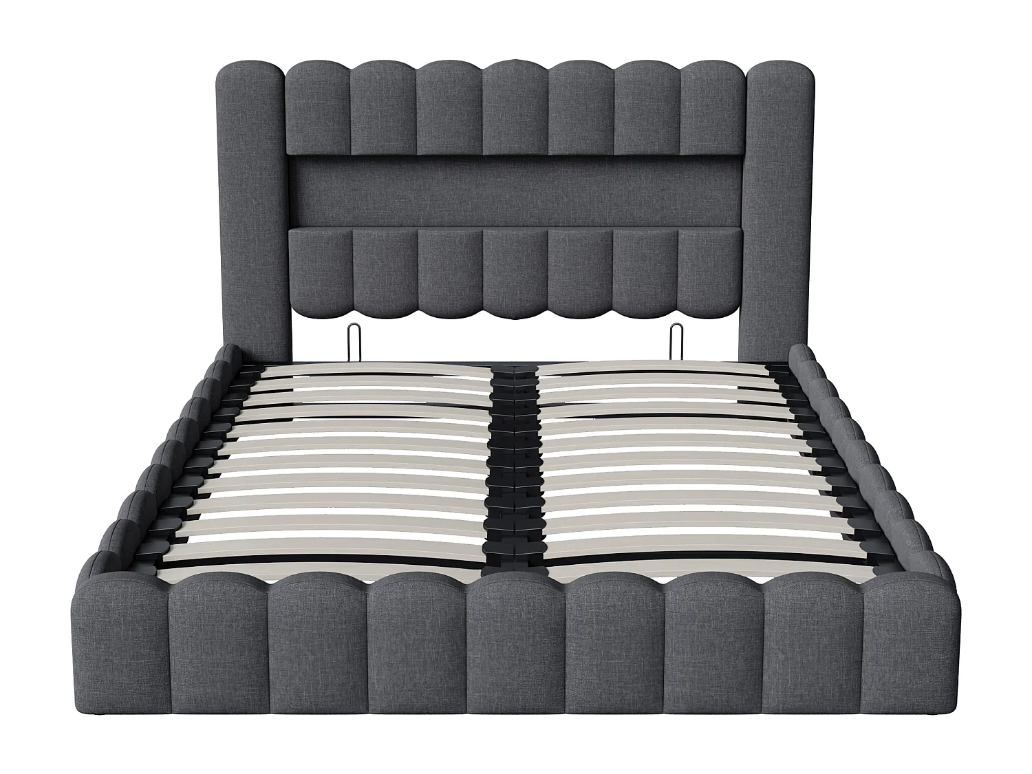 Lit adulte 140x200 cm - NEXU - LED - USB - lit adulte 140x200 cm avec sommier à lattes  - cadre de lit coffre 140x200 cm - tissu en Lin - gris