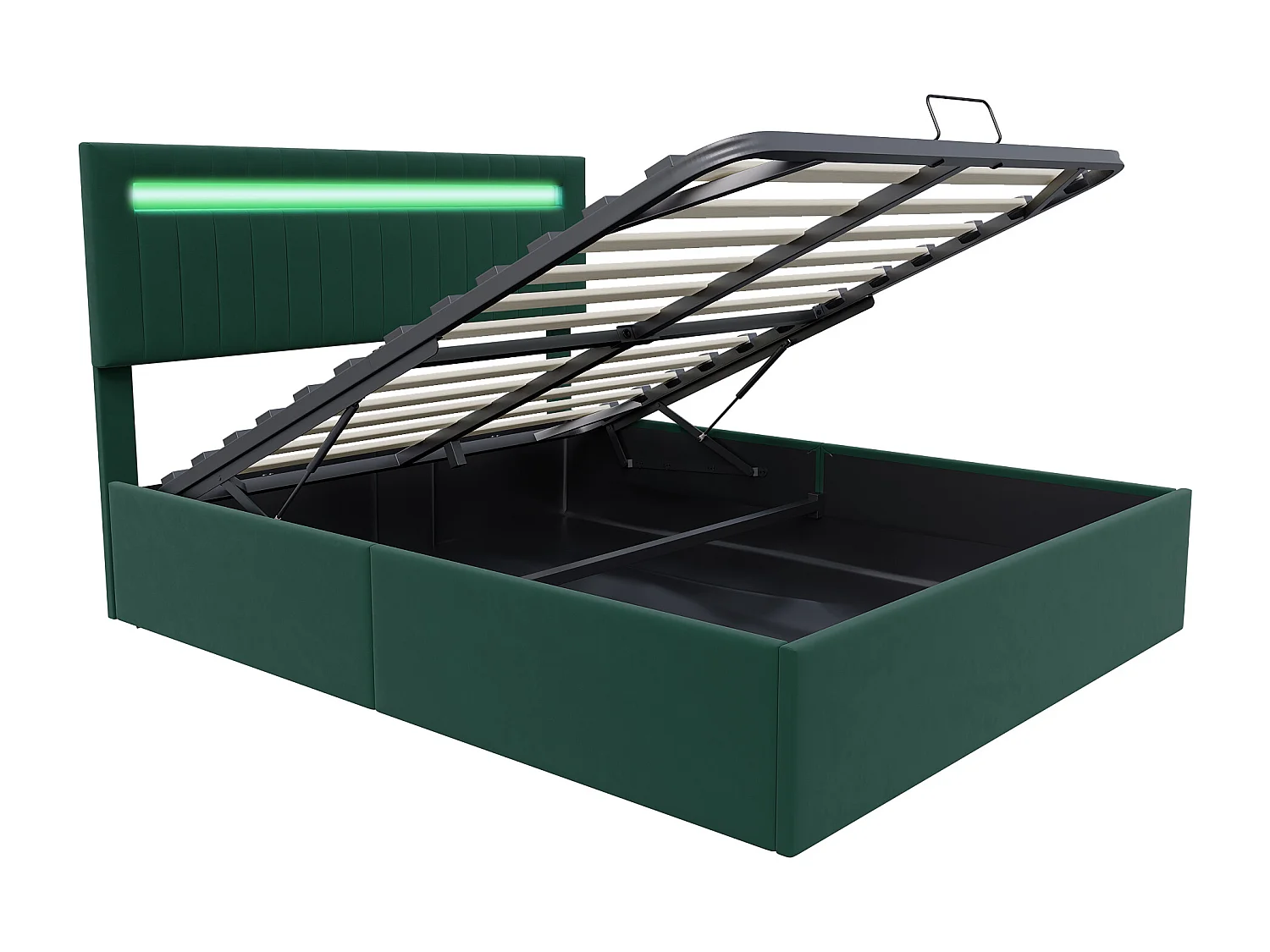 Lit 160x200 cm avec sommier à lattes - NEXU - LED - lit double 160x200 cm - cadre de lit coffre 160x200 cm - tissu en Velours - vert
