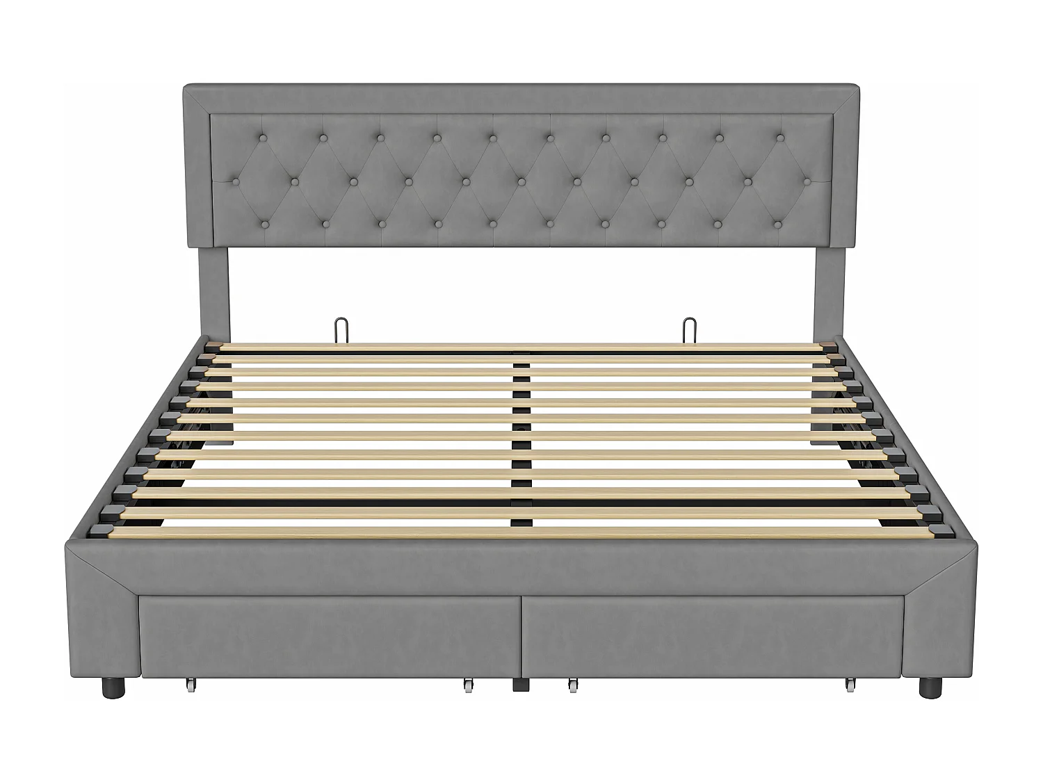 Lit 160x200 cm avec sommier à lattes - NEXU - lit  tiroir 160x200 cm - lit adulte 160x200 cm tissu en velours - cadre de lit coffre 160x200 cm - gris