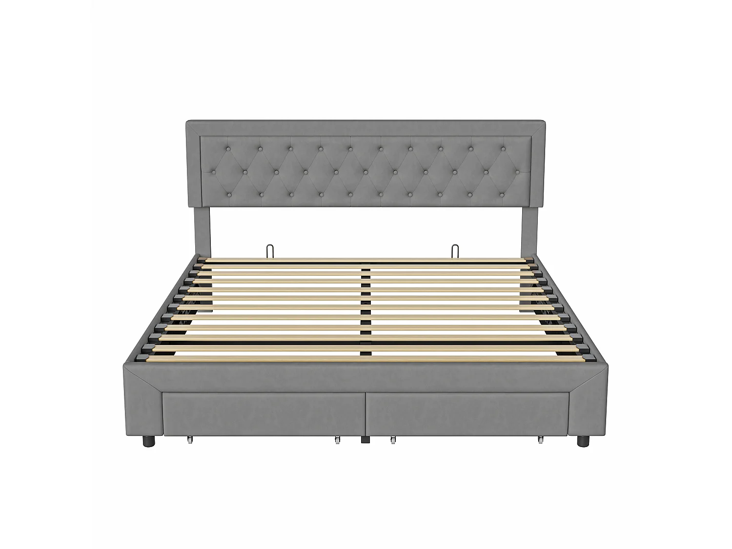Lit 160 x 200 cm - NEXU - Lit adulte avec sommier à lattes et tiroirs de rangement - cadre de lit en tissu velours gris