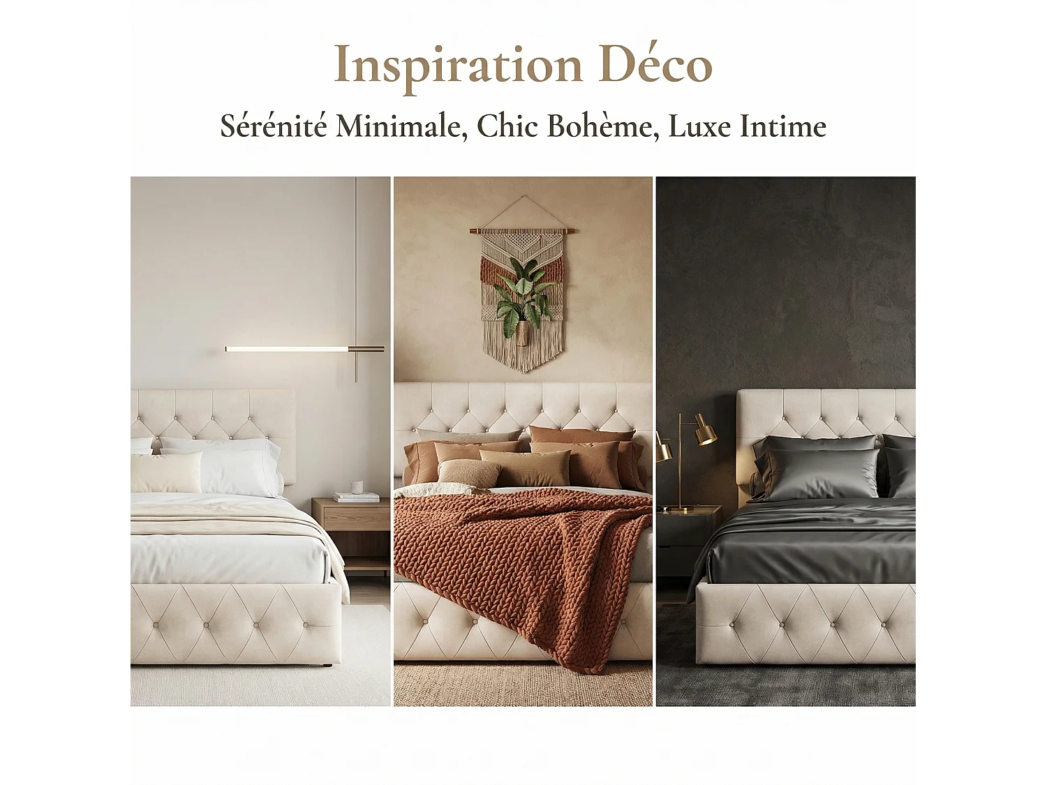 Lit coffre 160 x 200 cm avec sommier à lattes – Éclairage LED et revêtement en velours beige – NEXU