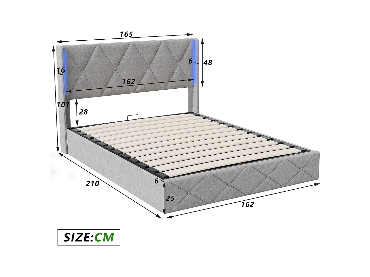 Lit 160x200 cm -  NEXU - lit coffre 160x200 cm avec LED - cadre de lit adulte 160x200 cm avec sommier à lattes - tissu en velours - gris