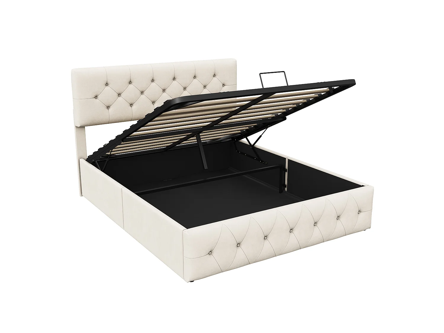 Lit coffre 140x200 cm avec sommier à lattes et LED, lit adulte en velours beige