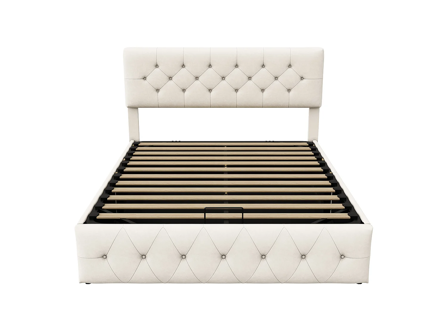 Lit coffre 140x200 cm avec sommier à lattes et LED, lit adulte en velours beige