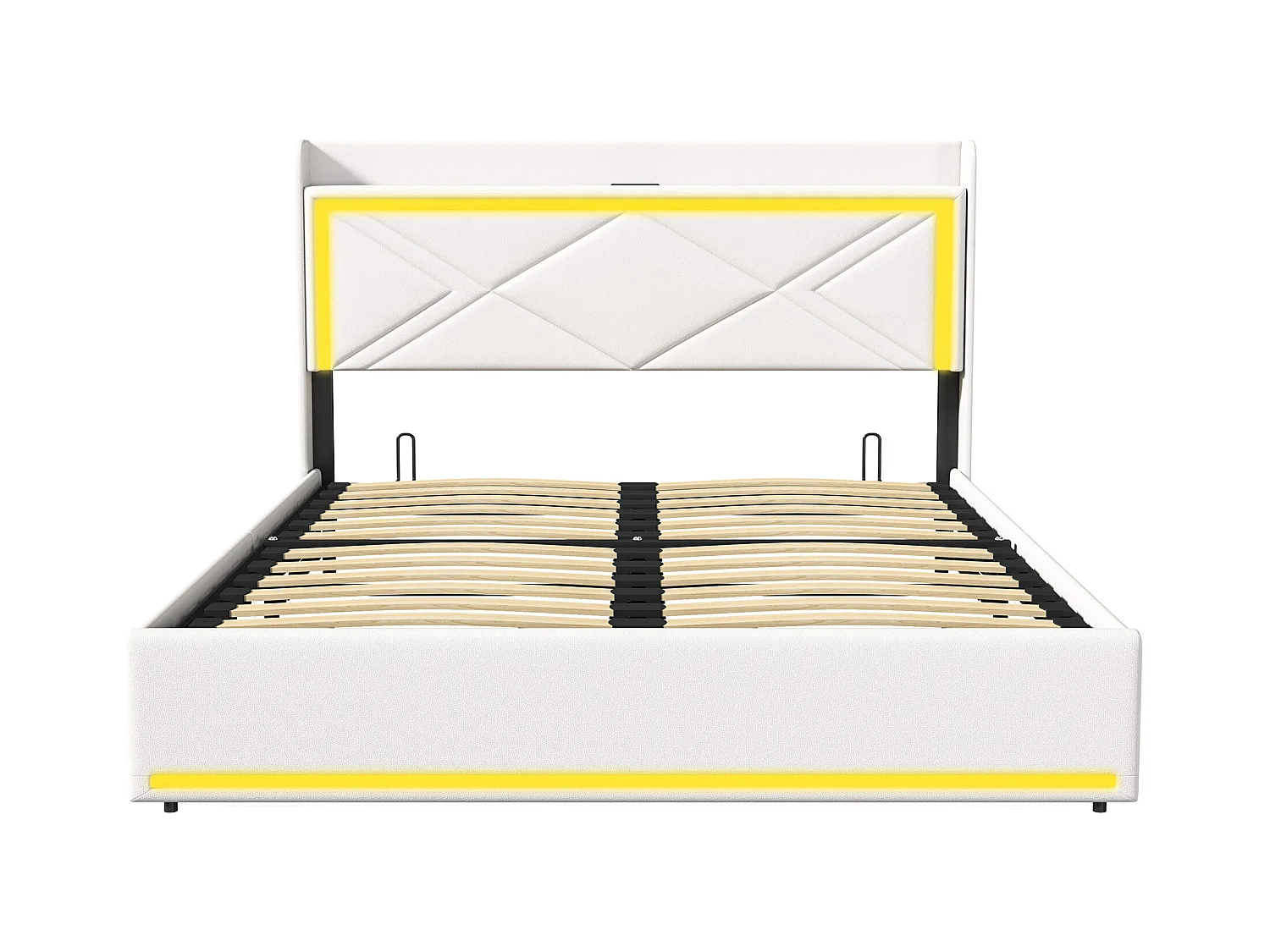 Lit 140x200 cm - NEXU- lit 140x200 cm avec sommier à lattes  tissu en PU - ccadre de lit coffre 140x200 cm - LED - USB - blanc