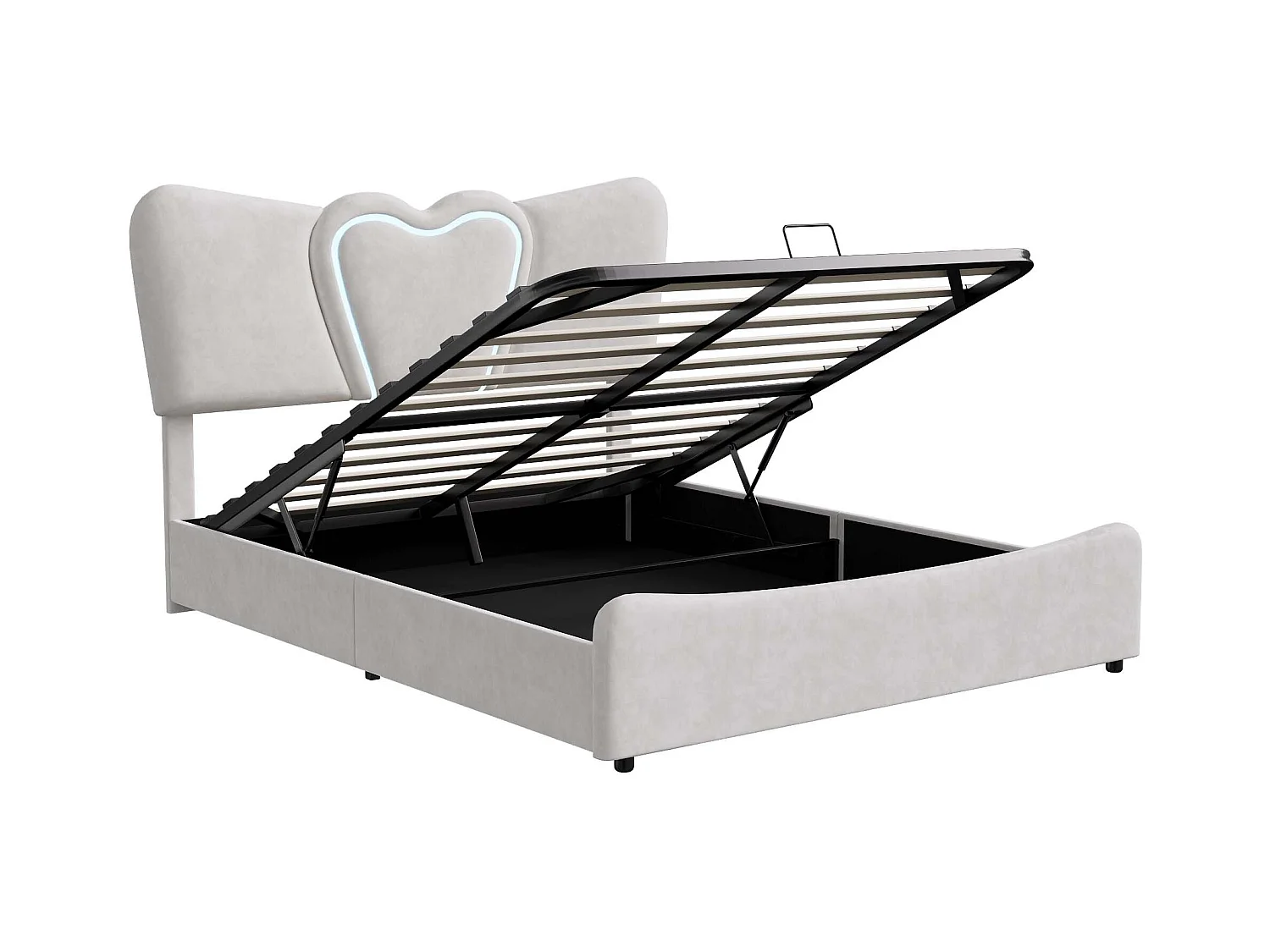 Lit double 160x200 cm avec sommier à lattes- NEXU- Style crémeux - LED - USB - lit adulte 160x200 cm tissu en Velours - cadre de lit coffre 160x200 cm - beige