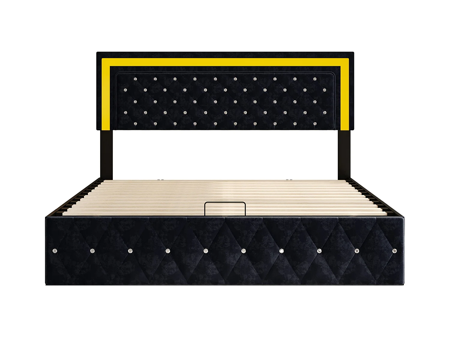 Lit double 160x200 cm - NEXU - lit coffre 160x200 cm avec LED - cadre de lit adulte 160x200 cm avec sommier à lattes - tissu en velours - noir