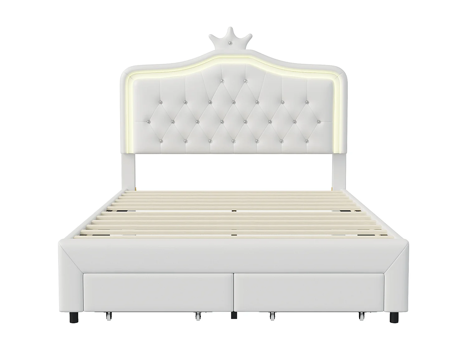 Lit 140x200 cm avec sommier à lattes - NEXU - lit  enfant 140x200 cm avec Led -  tissu en PUe - cadre de lit tiroir 140x200 cm - blanc