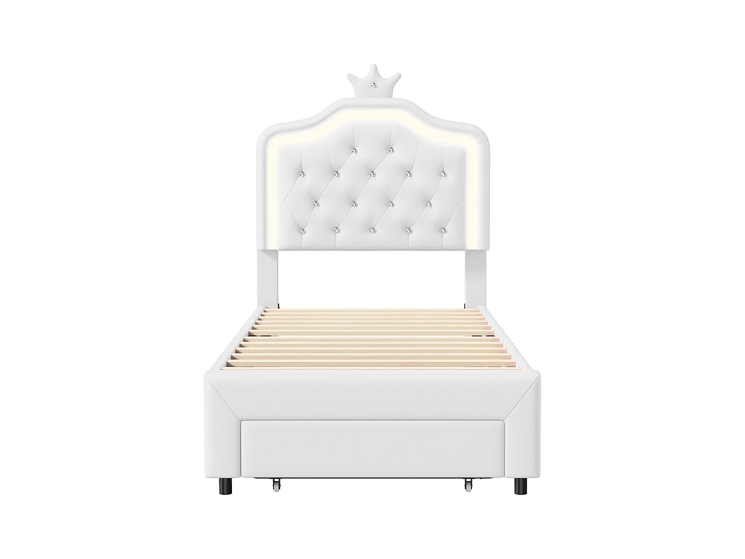 Lit 90x200 avec sommier à lattes cm - NEXU - lit  enfant 90x200 cm avec Led - tissu en PU - cadre de lit tiroir 90x200 cm - blanc