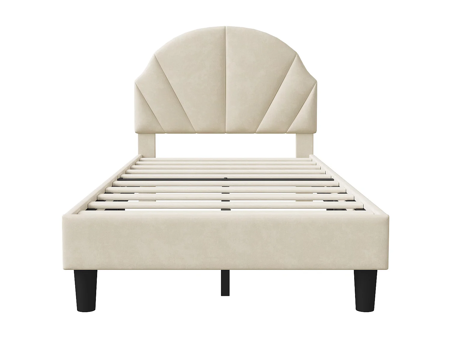 Lit 90x200 cm - NEXU - lit enfant 90x200 cm avec tissu en velours - cadre de lit fille 90x200 cm avec sommier à lattes - beige