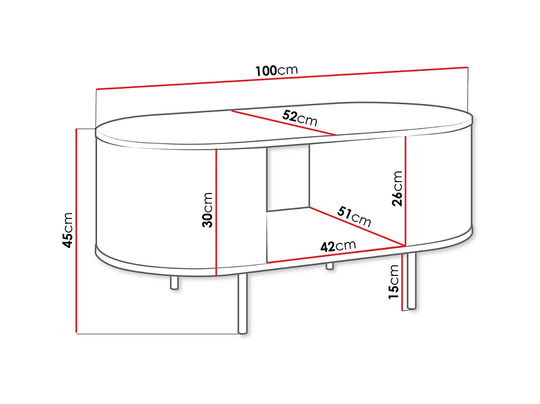 Mesa de Centro AMBIHOME DORE - Carvalho Cremona/Preto, C100xP52xA45cm
