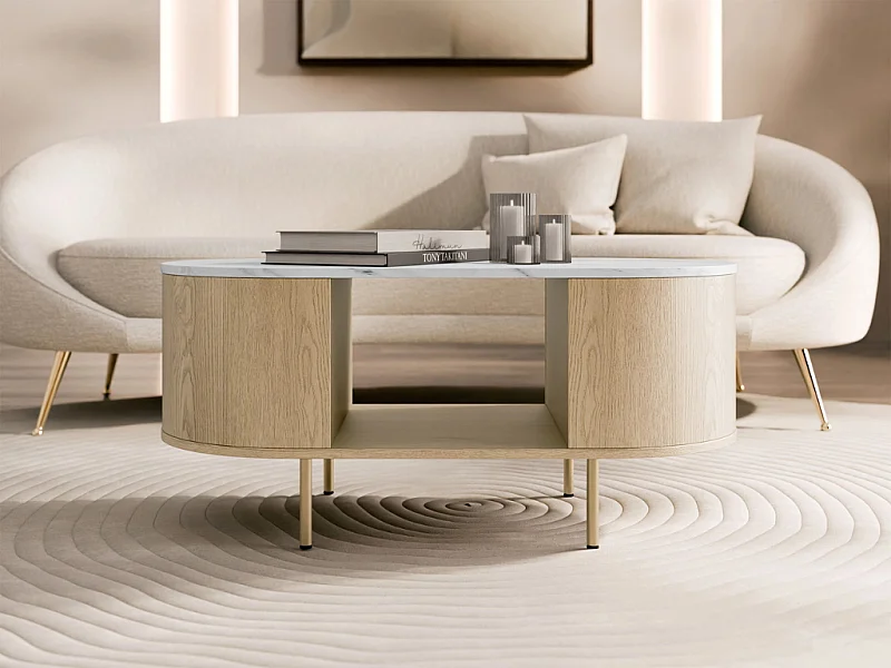 Mesa de Centro AMBIHOME DORE - Carvalho Cremona/Branco, C100xP52xA45cm