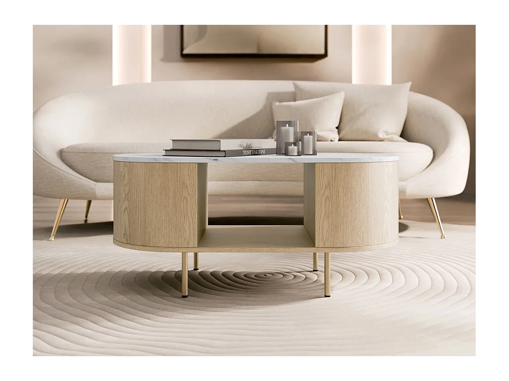Mesa de Centro AMBIHOME DORE - Carvalho Cremona/Branco, C100xP52xA45cm