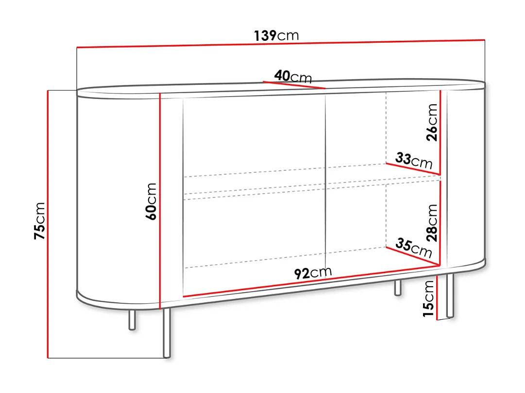 Aparador AMBIHOME DORE 01 - Carvalho Cremona/Preto, C139xP40xA75cm