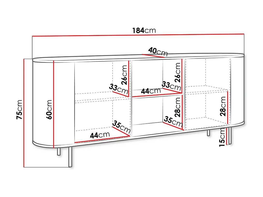 Aparador AMBIHOME DORE 02 - Carvalho Cremona/Branco, C184xP40xA75cm