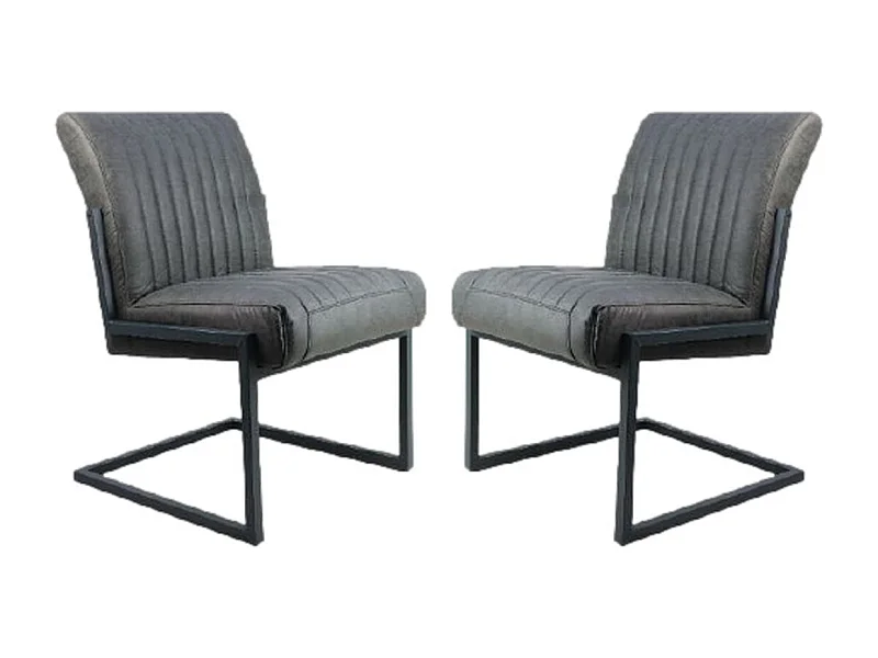 2 Sillas de comedor en piel grafito y metal negro 55 x 50 x 85