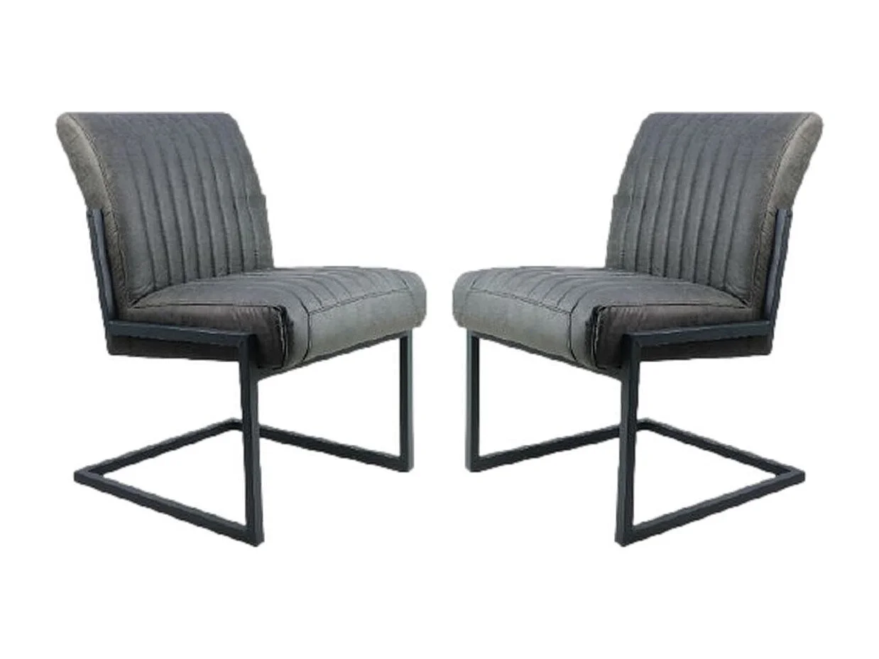 2 Sillas de comedor en piel grafito y metal negro 55 x 50 x 85