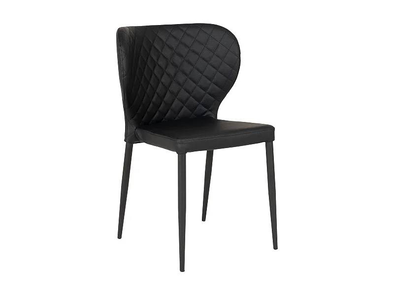 2 chaises de salle à manger large en cuir synthétique noir avec pieds noirs