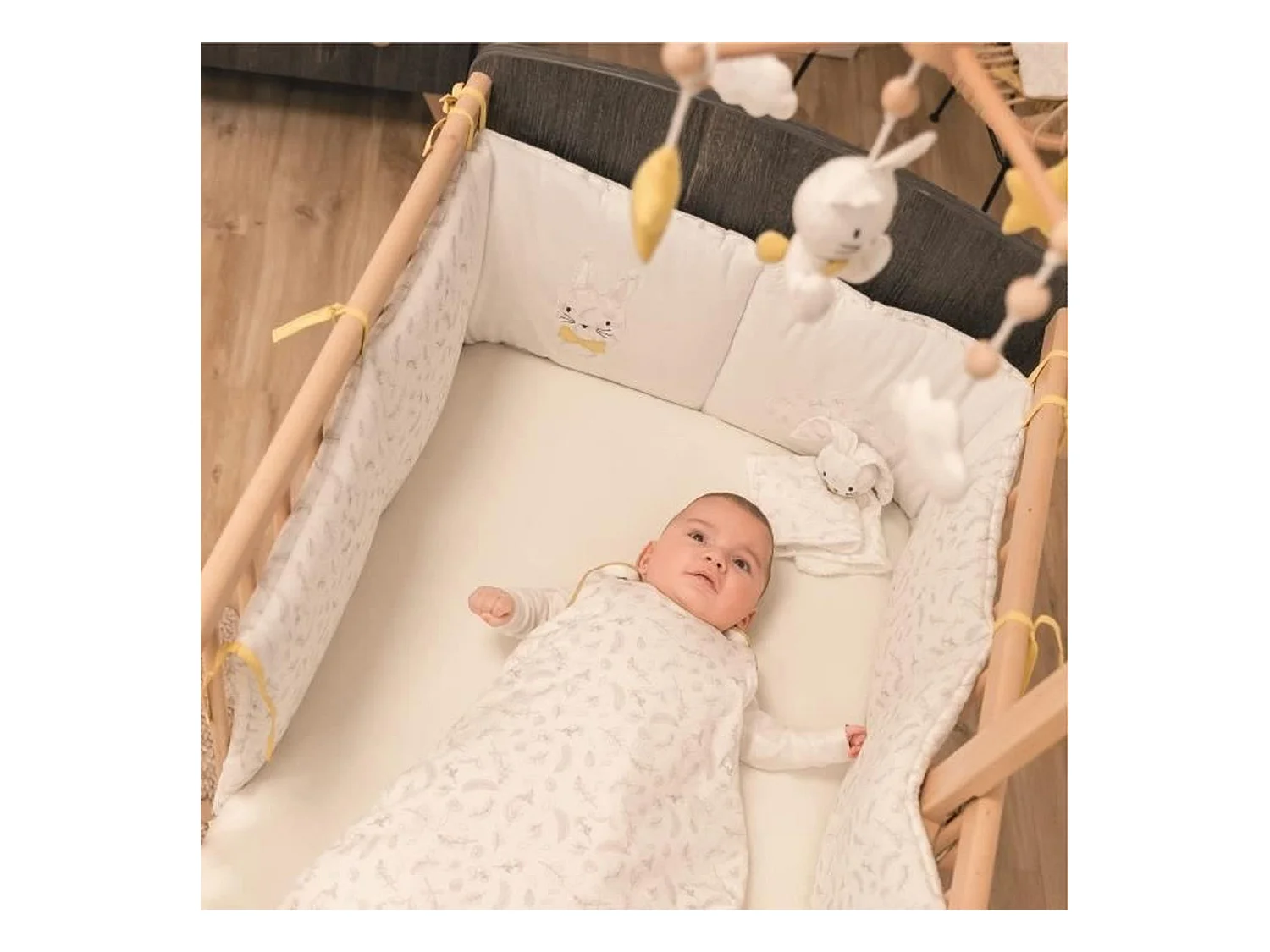 Drap housse jersey imprime 70 x 140 cm leafy bunny gris