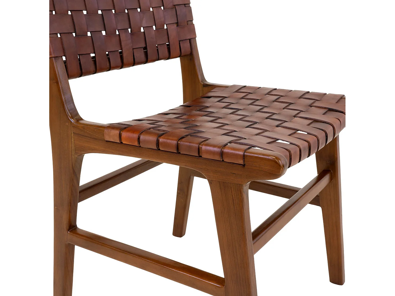 2 chaises de salle à manger en cuir synthétique marron avec pieds en teck