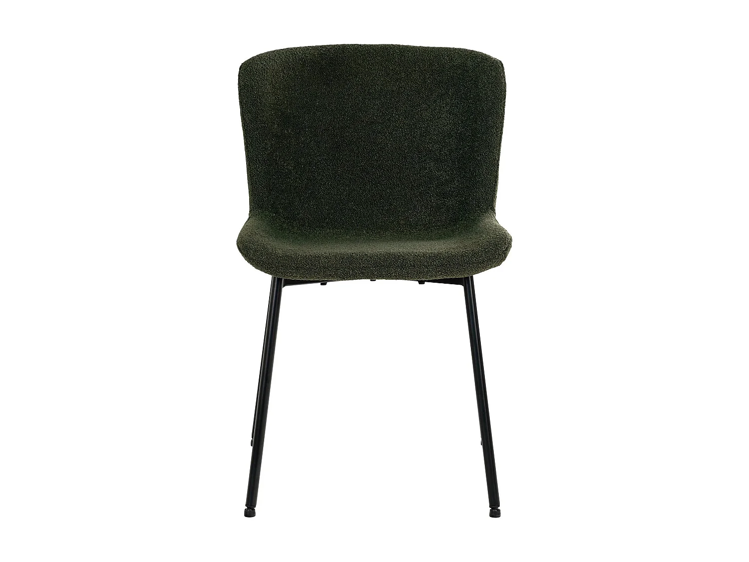 2 chaises de salle à manger vert foncé en polyester bouclé avec pieds noirs