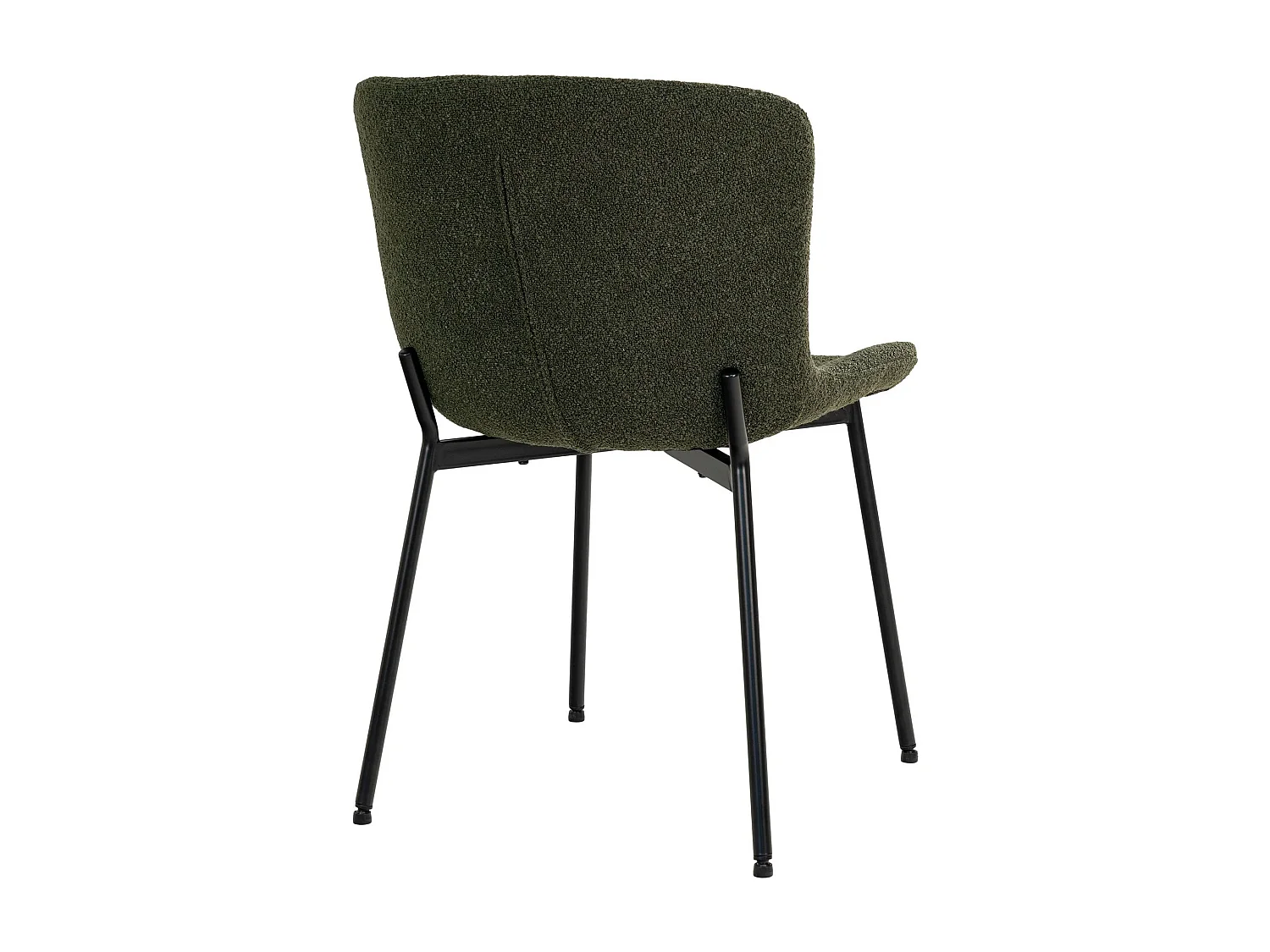 2 chaises de salle à manger vert foncé en polyester bouclé avec pieds noirs