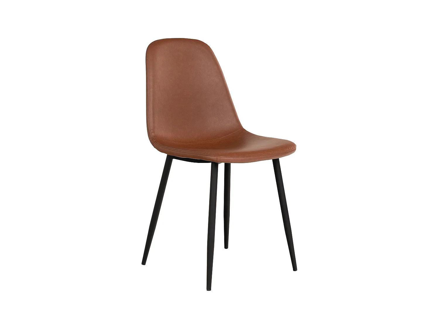 2 chaises de salle à manger en cuir synthétique marron avec pieds noirs