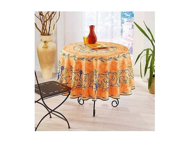 Mantel provenzal redondo antimanchas de poliéster glicina naranja 180 x 180 cm