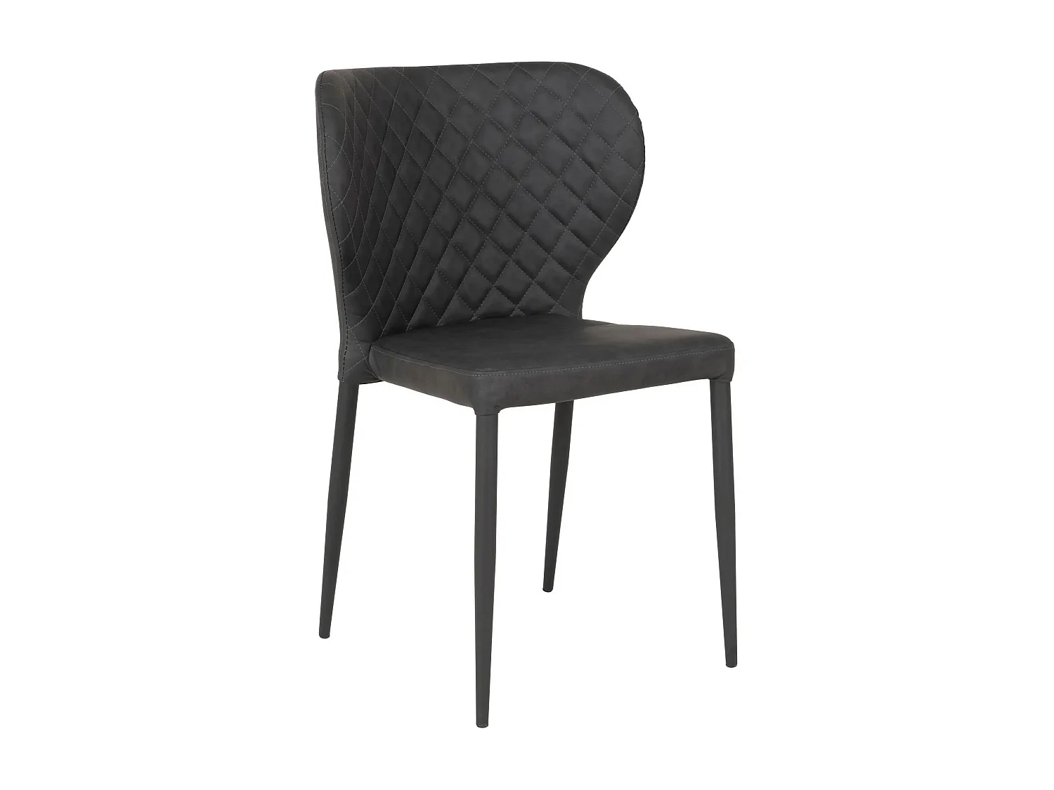 2 chaises de salle à manger en cuir synthétique gris foncé avec pieds noirs