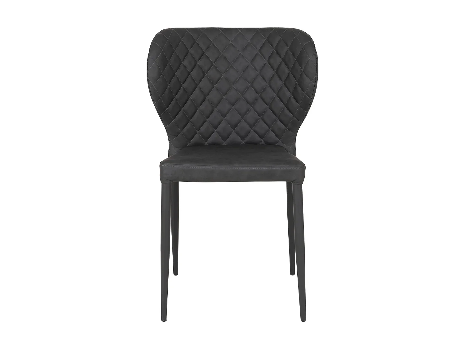 2 chaises de salle à manger en cuir synthétique gris foncé avec pieds noirs