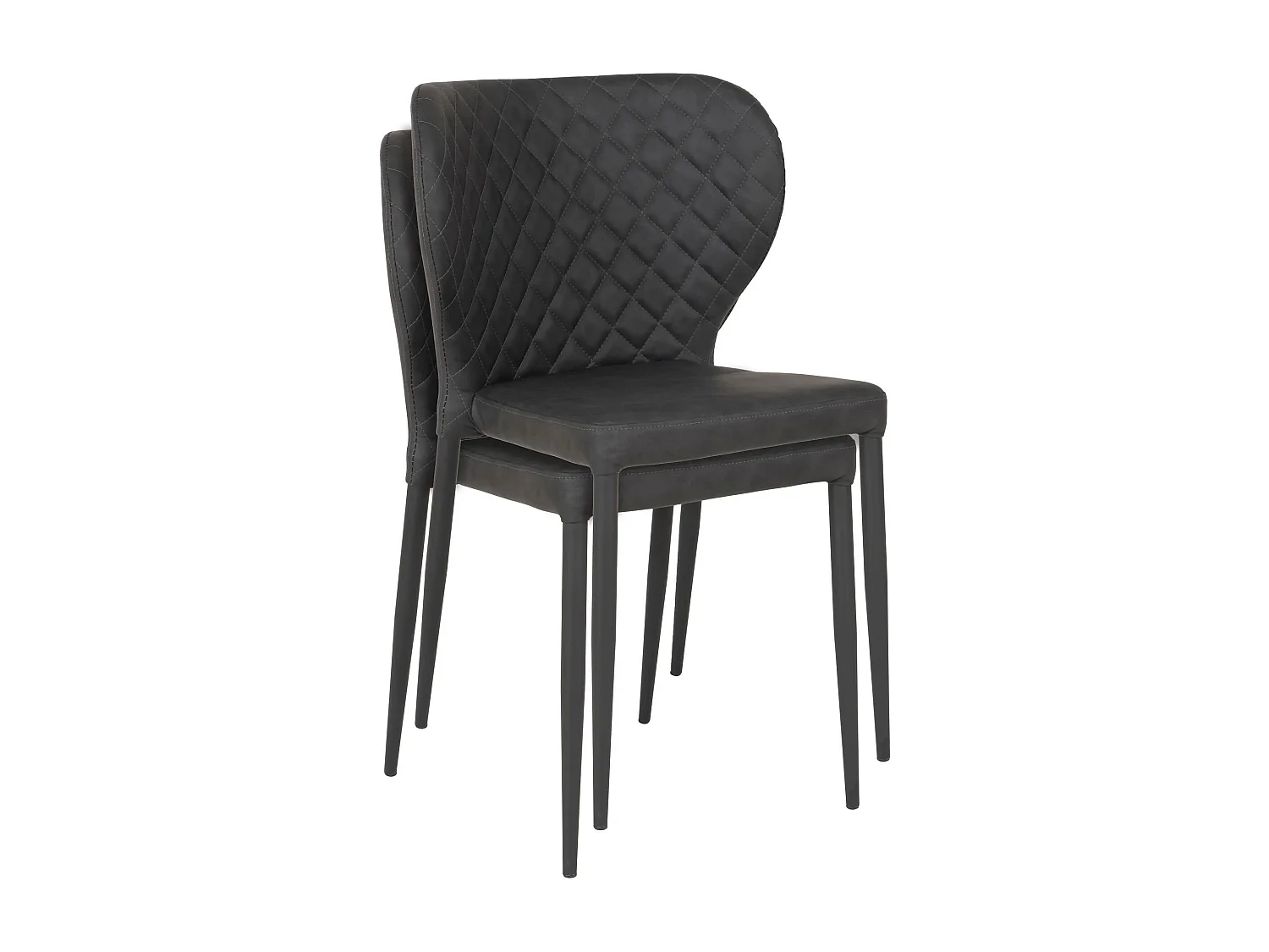 2 chaises de salle à manger en cuir synthétique gris foncé avec pieds noirs