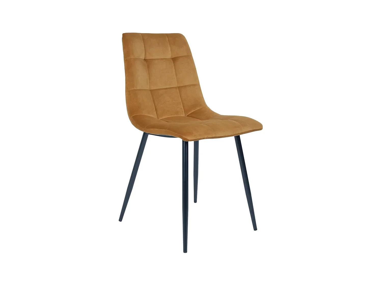 2 chaises de salle à manger en velours jaune moutarde avec pieds noirs