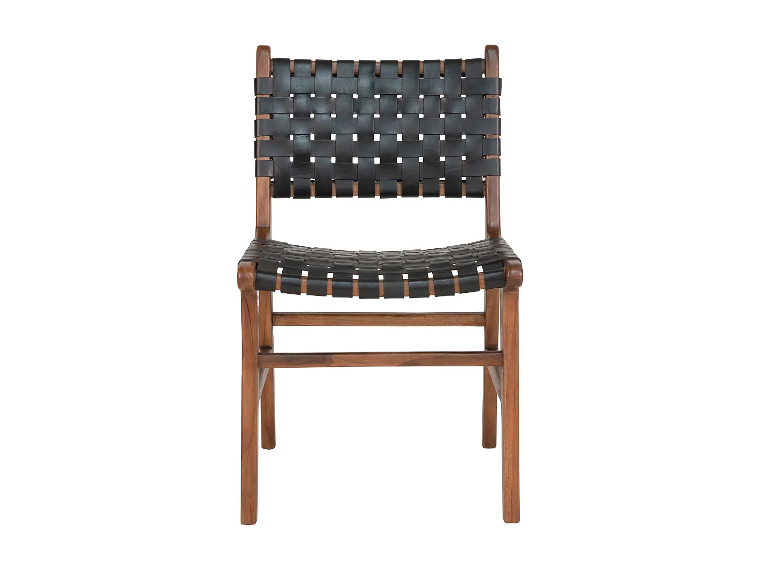 2 chaises de salle à manger en cuir synthétique noir avec pieds en teck