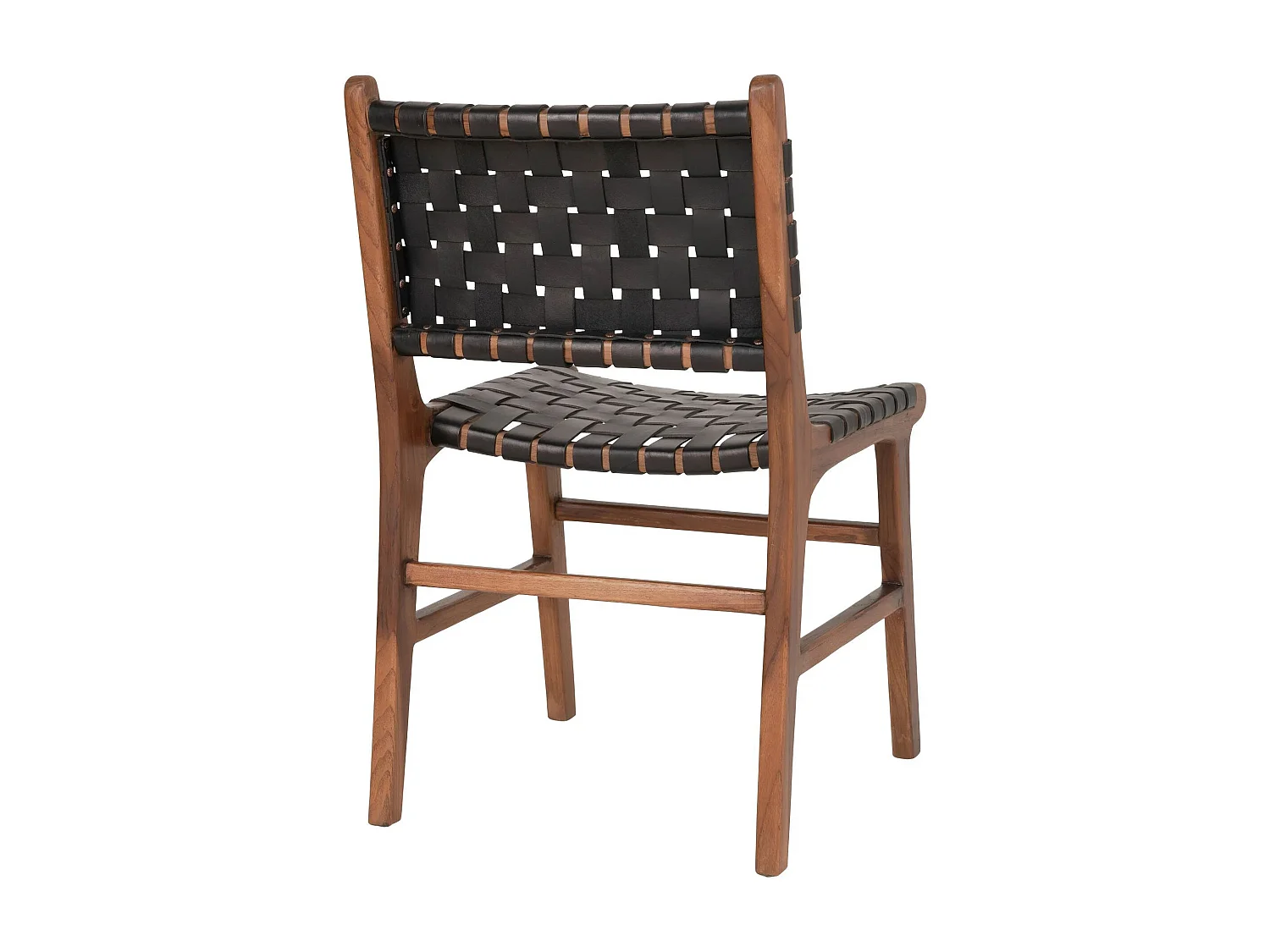 2 chaises de salle à manger en cuir synthétique noir avec pieds en teck