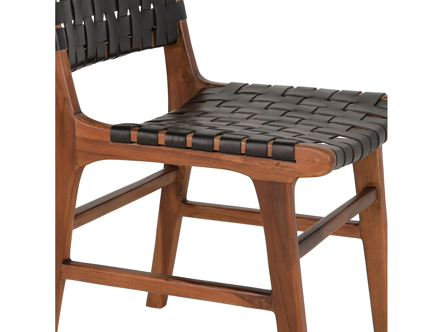 2 chaises de salle à manger en cuir synthétique noir avec pieds en teck