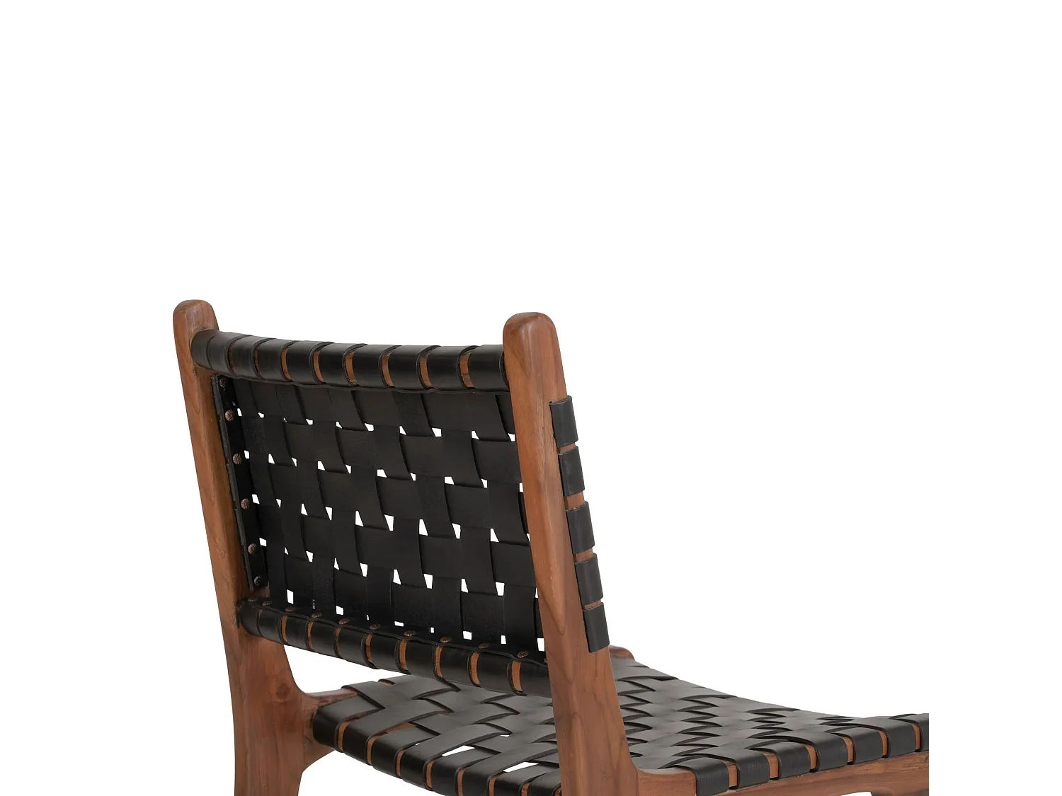 2 chaises de salle à manger en cuir synthétique noir avec pieds en teck