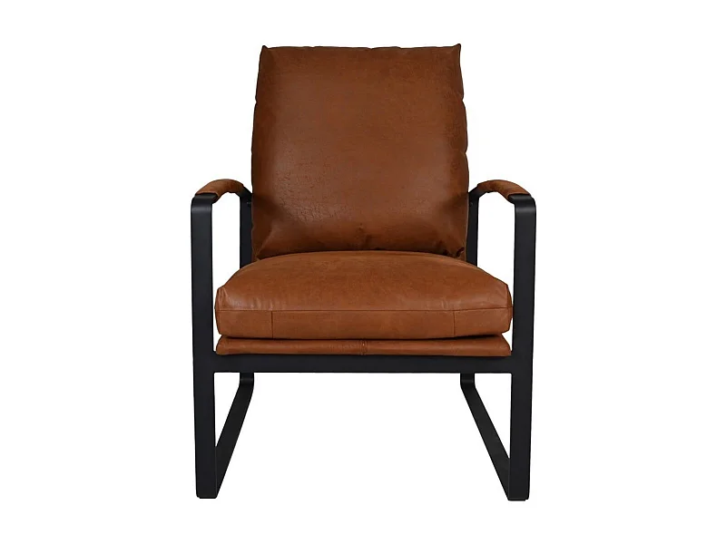 Fauteuil en cuir et métal marron 95 x 65 x 95