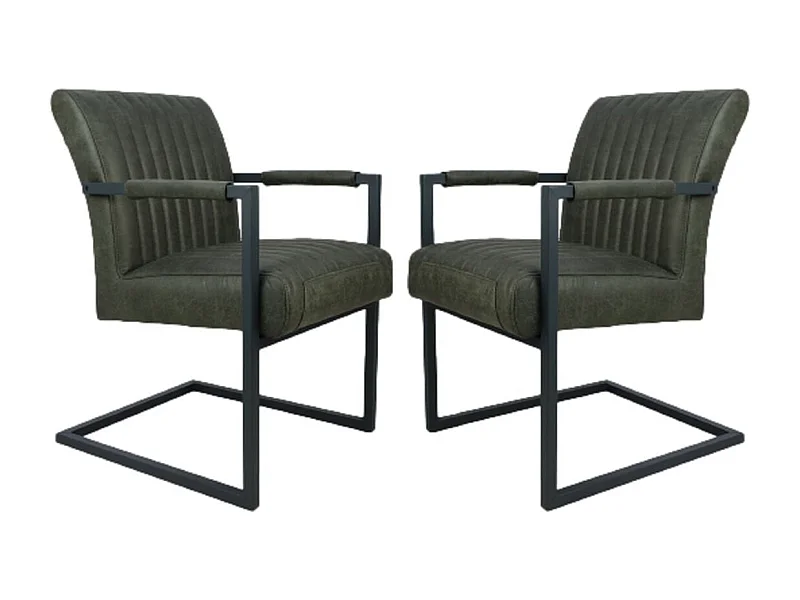 2 Chaises de salle à manger vertes et grises avec accoudoirs 55 x 50 x 85