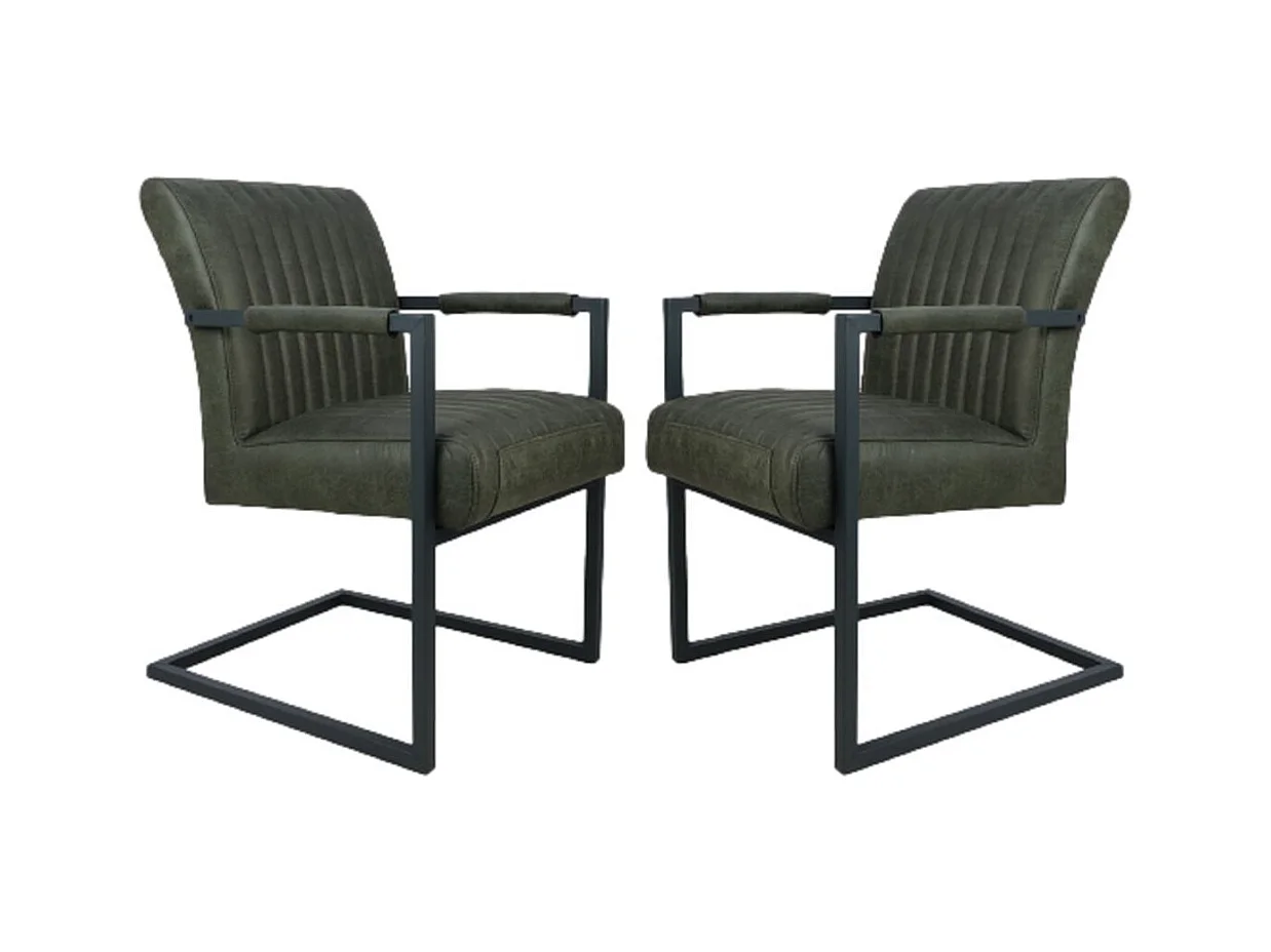 2 Chaises de salle à manger vertes et grises avec accoudoirs 55 x 50 x 85