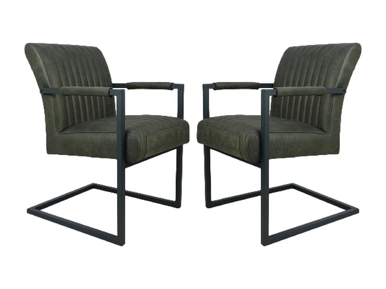 2 Chaises de salle à manger vertes et grises avec accoudoirs 55 x 50 x 85