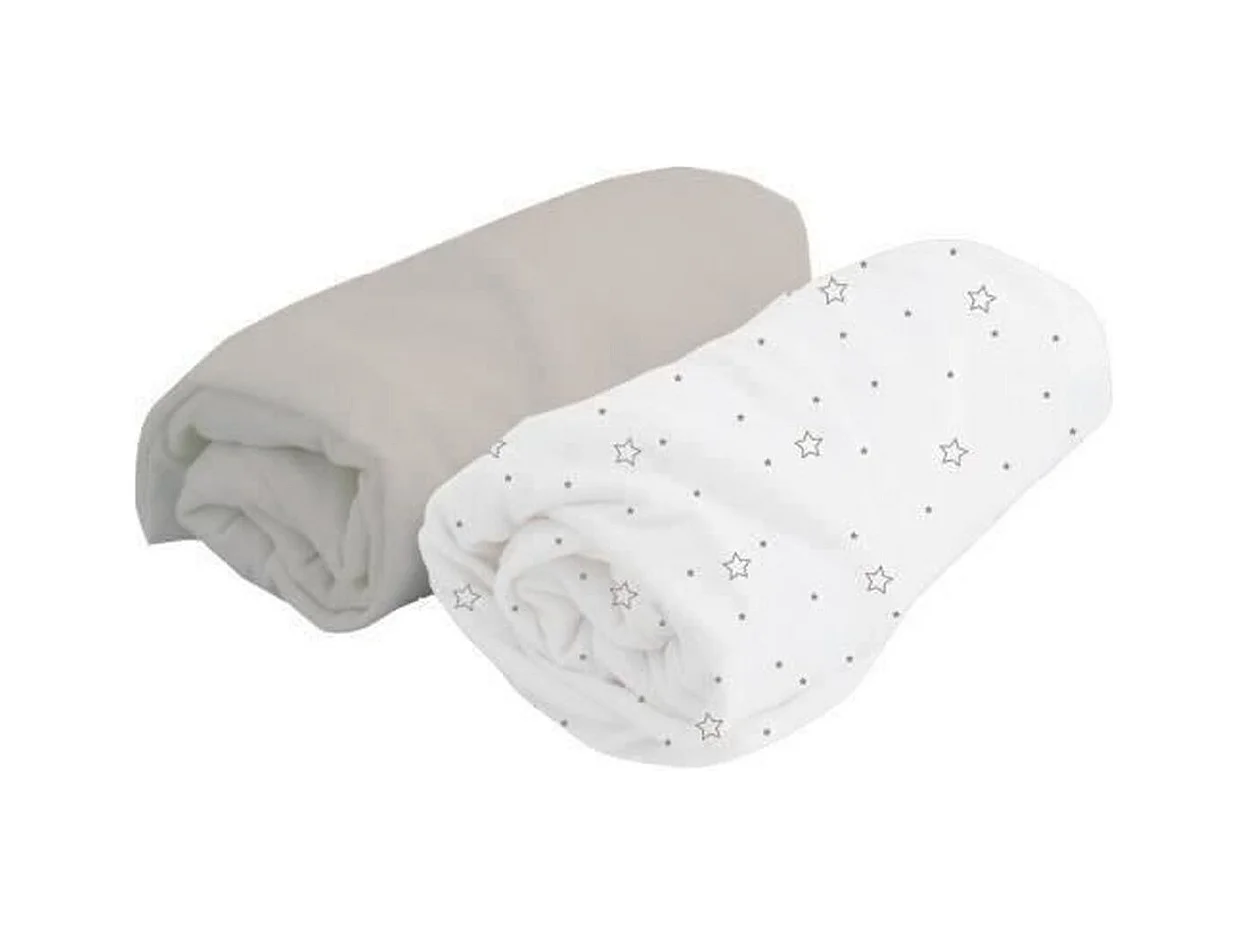 Lot 2 draps housse jersey blanc/perle 60 x 120 cm