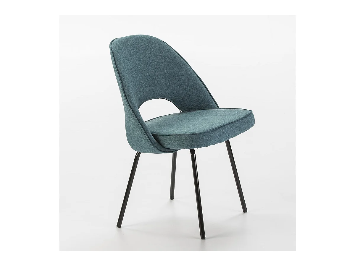 Silla de tela azul Rudy con patas de metal negro