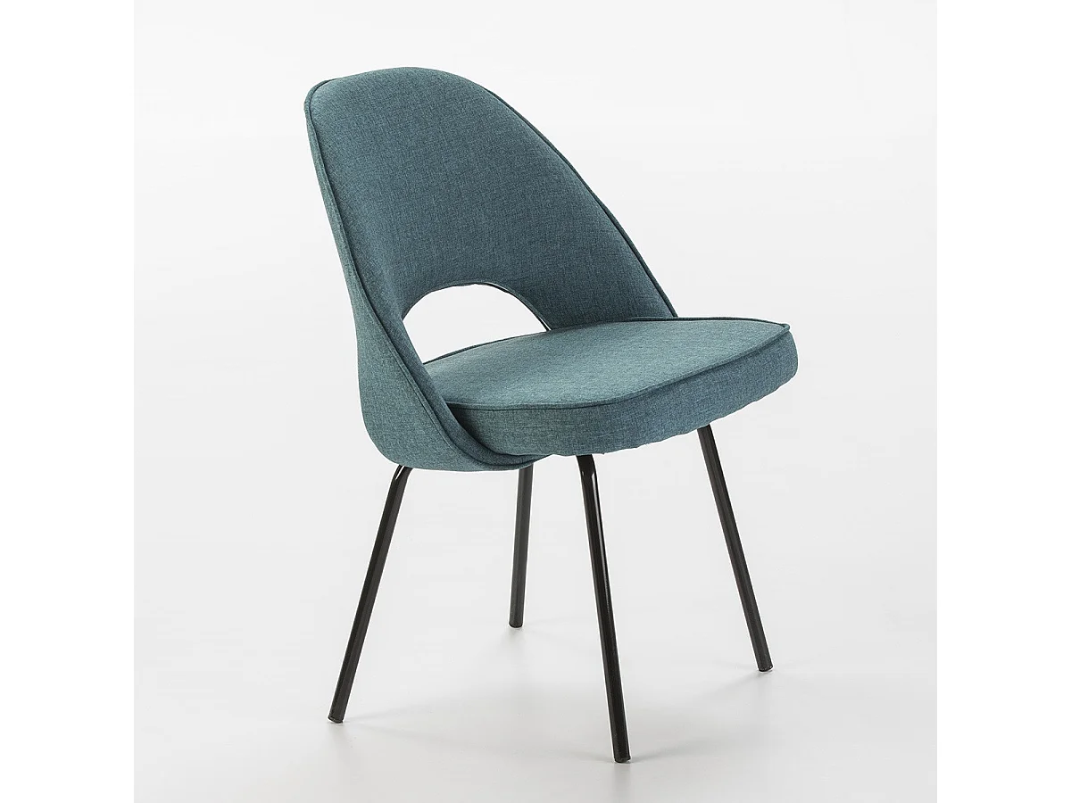 Chaise tissu bleu et pieds métal noir Rudy