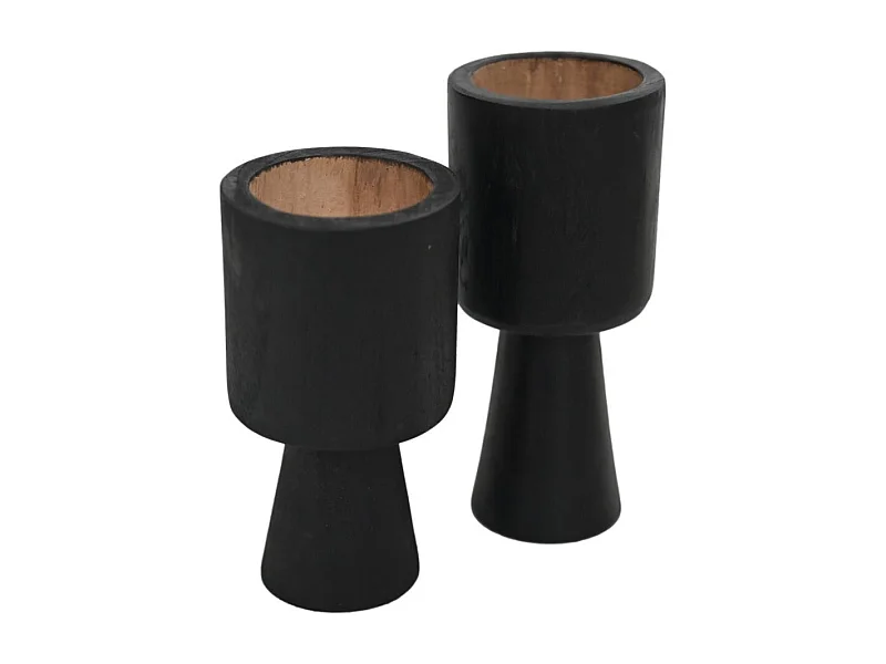 2 porte-bougies noir en teck ø 8 x 8 x 15 / ø 8 x 8 x 17