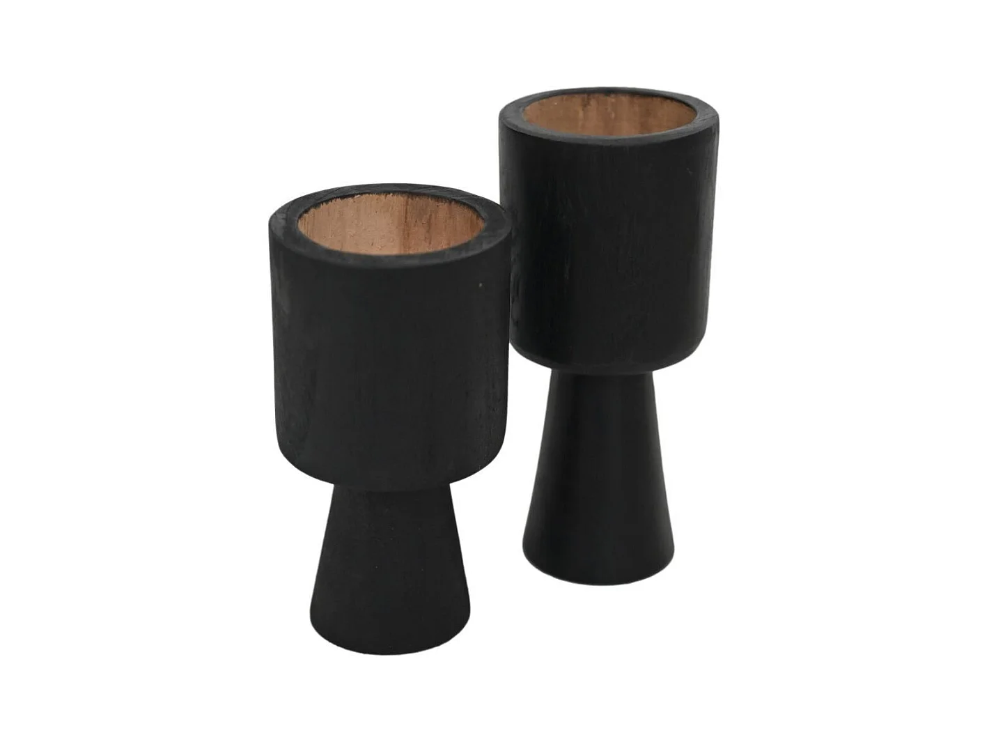 2 porte-bougies noir en teck ø 8 x 8 x 15 / ø 8 x 8 x 17