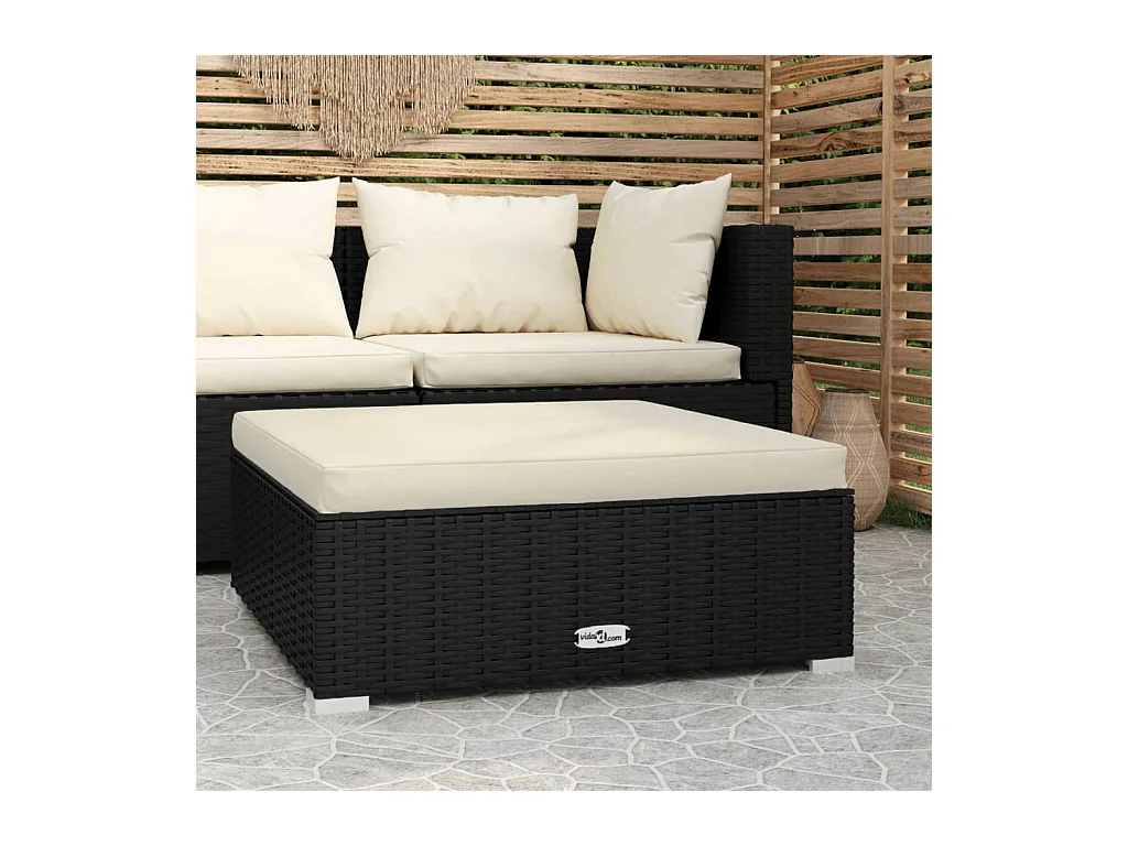 Layla Hope  Repose-pied de jardin et coussin Noir 70x70x30cm Résine tressée