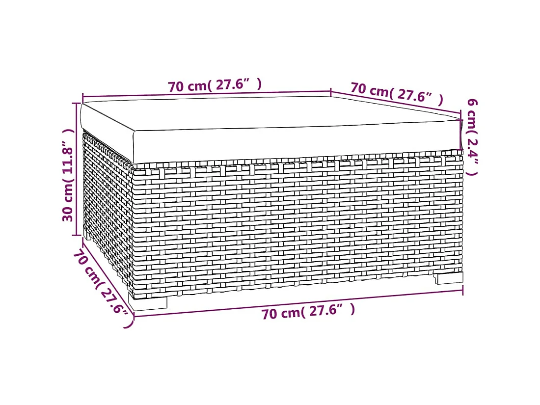 Layla Hope  Repose-pied de jardin coussin Marron 70x70x30 cm Résine tressée