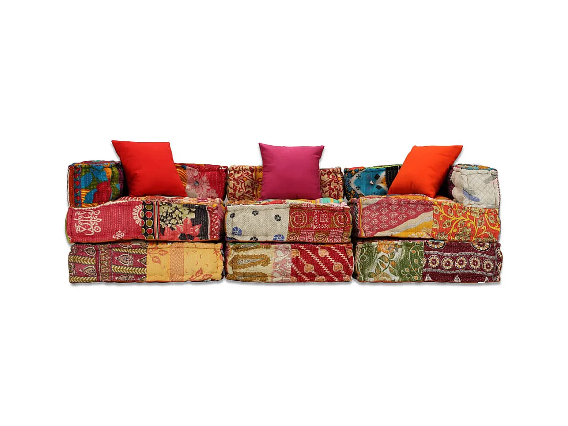 Bibiane  Pouf modulaire à 3 places Patchwork Tissu