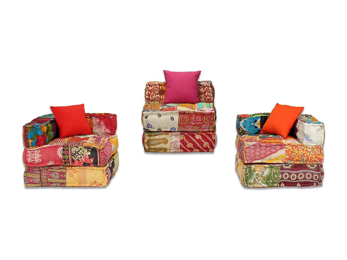 Bibiane  Pouf modulaire à 3 places Patchwork Tissu